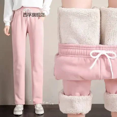 新羊羔绒裤子女秋冬加厚保暖外穿高腰棉裤加绒运动裤宽松休闲卫裤商品大图