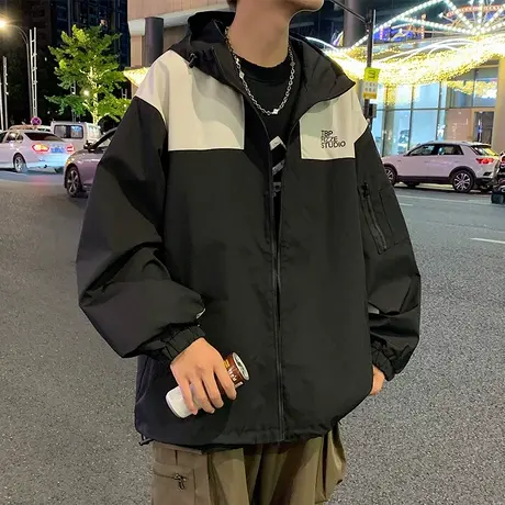 加厚夹棉夹克男秋冬季宽松连帽冲锋衣户外登山服美式oversize外套商品大图