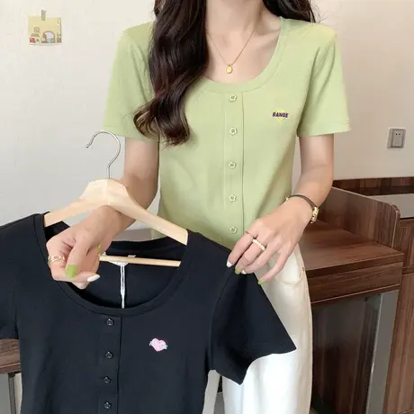 唐狮2023新款低领锁骨小衫设计感春夏季黑色短款上衣女独特别致x图片