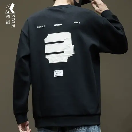 希越重磅310g黑色卫衣男2024春季新款美式潮牌宽松大码男士外套潮商品大图