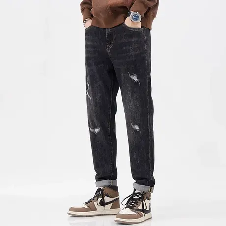 美式高街牛仔裤时尚潮流微哈小脚裤子男款秋款百搭牛仔裤潮流男装商品大图