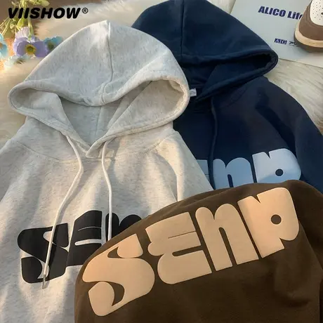 VIISHOW重磅美式连帽卫衣男士2024春季潮牌字母印花宽松学生外套商品大图