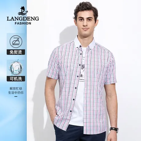 浪登休闲格子衬衫男短袖2023夏季新款时尚潮流衬衣百搭休闲外套图片