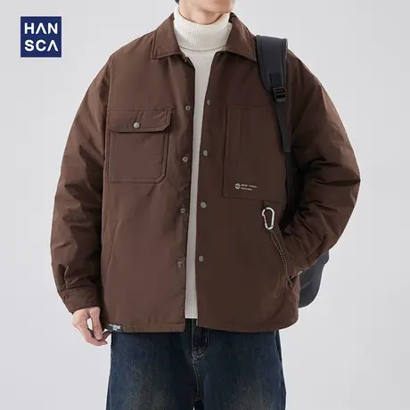 hansca衬衫式羽绒服男款冬季潮牌宽松休闲保暖青少年工装翻领外套图片