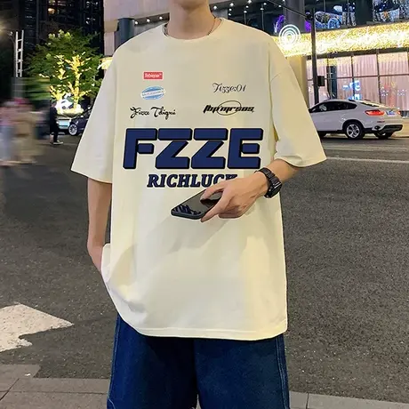 夏季短袖t恤男潮牌ins宽松纯棉美式高街宽松百搭半袖2023新款体恤商品大图