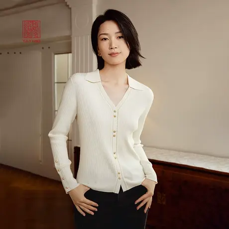 EP雅莹高端系列 美利奴羊毛V领长袖毛针织衫 2023秋冬新款9514A商品大图