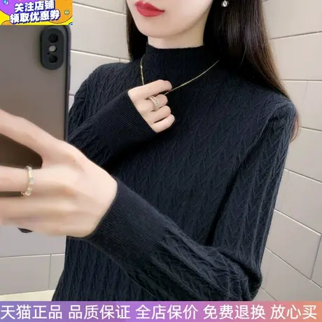 黑色半高领加厚保暖毛衣女士针织衫修身时尚上衣秋冬百搭打底衫商品大图