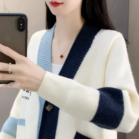 秋装2023年新款早秋女士针织开衫毛衣外套宽松刺绣慵懒风上衣百搭商品大图