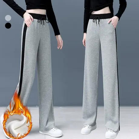 灰色阔腿裤女垂感秋冬2023年新款加绒拖地运动卫裤宽松直筒休闲裤商品大图