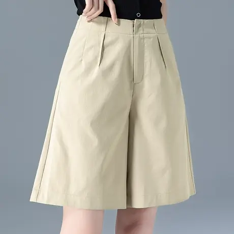 卡其色短裤女夏季薄款2023新款高腰五分裤女夏a字裤阔腿中裤5分裤商品大图