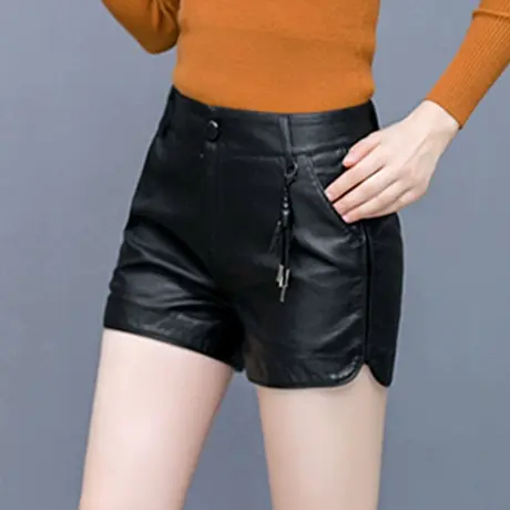 PU皮短裤女秋冬季2023年新款高腰显瘦显高洋气百搭外穿加厚靴裤图片