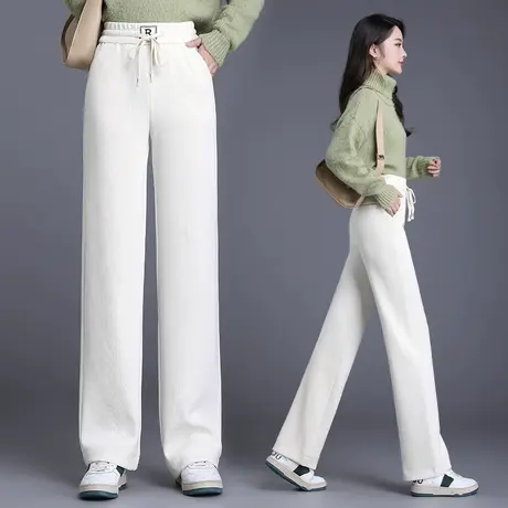 休闲阔腿裤女秋季2023新款宽松系带运动裤时尚大码百搭垂感直筒裤图片
