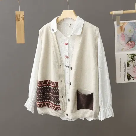早秋季2023新款慵懒风复古软糯针织开衫马甲女士开衫无袖毛衣坎肩商品大图