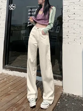 清仓捡漏通勤韩系百搭休闲牛仔阔腿拖地裤新款港风显瘦显高长裤图片