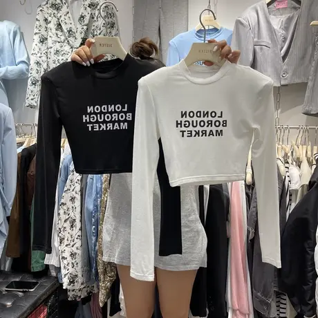 短款长袖t恤女早春秋韩版修身高腰显瘦打底衫内搭性感辣妹上衣服商品大图