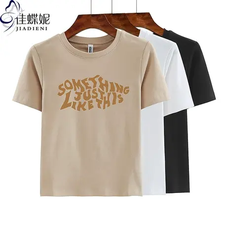 夏季新款圆领修身显瘦短款纯欲辣妹纯棉印花短袖体恤上衣女打底衫商品大图