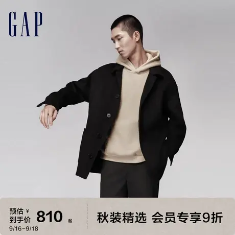 Gap男女装秋冬2023新款羊毛混纺保暖休闲翻领廓形大衣811138外套图片