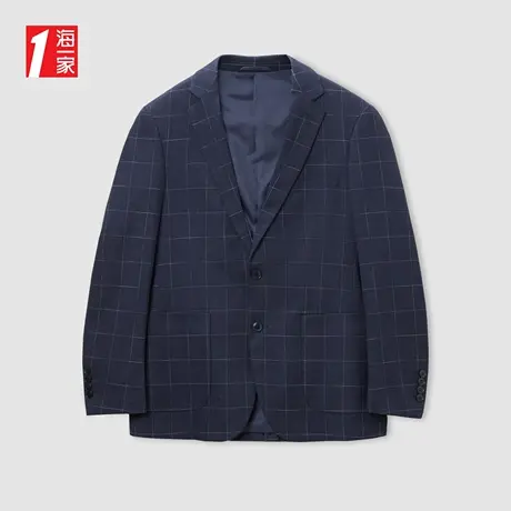 海一家时尚格纹外套2023秋季新款平驳领修身简约商务休闲西服男图片