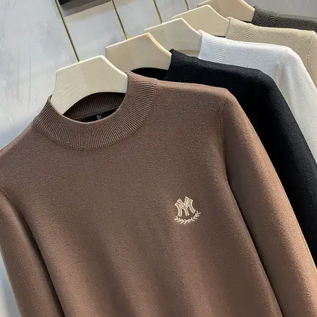 半高领毛衣男2020秋冬季新款打底针织衫中领韩版潮流刺绣修身线衣商品大图