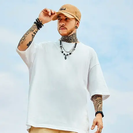 新疆棉花200g重磅纯棉全棉胖子短袖T恤宽松男女纯色大码打底衫商品大图