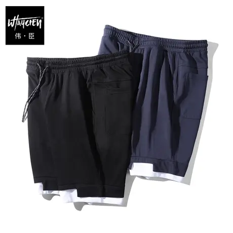 伟臣潮流大码男士夏季休闲运动短裤男胖子加肥加大拼接肥佬五分裤商品大图