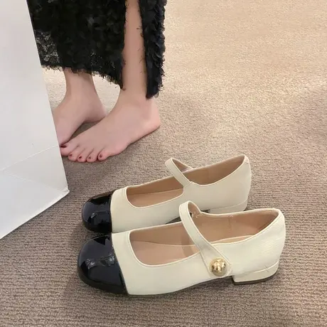 爆款复古百搭低跟平底单鞋女2023夏季新款软底豆豆鞋法式玛丽珍鞋商品大图