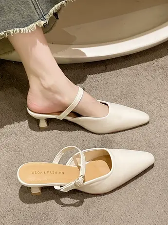 法式仙女风配裙子一字带包头半拖鞋女外穿斩男细跟高跟鞋半托单鞋商品大图