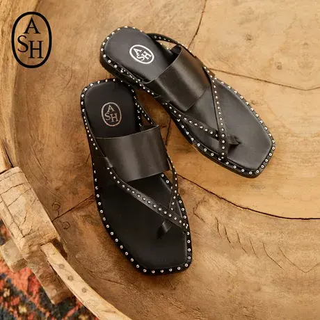 ASH女鞋新款MED系列复古铆钉金属皮质平底罗马鞋夹脚凉鞋凉拖商品大图