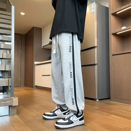 宽松束脚休闲裤男士春秋款卫裤字母串标九分运动裤子男潮百搭长裤商品大图