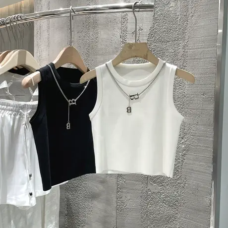 纯棉吊带运动背心内搭无袖t恤女夏季设计感小众外穿修身短款上衣图片