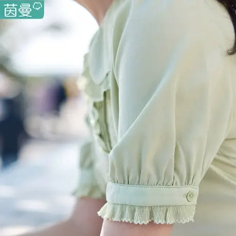 茵曼旗舰店官网森系棉麻女装娃娃领短袖衬衫女2023夏季新款衬衣商品大图