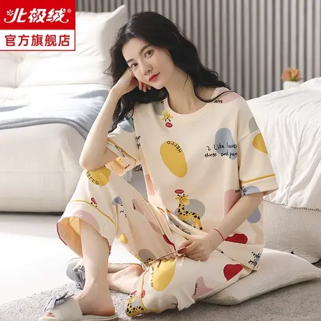 纯棉睡衣女款夏季短袖宽松大码薄款2022年新款休闲家居服两件套装商品大图