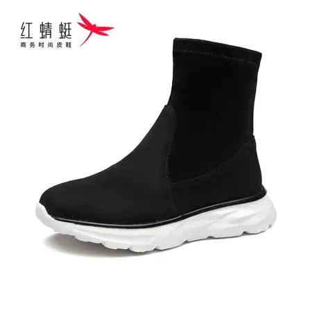 红蜻蜓女鞋女靴秋冬新款加绒松糕底厚底短靴运动百搭休闲透气舒适图片