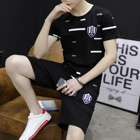 套装男2023新款韩版潮流夏季宽松休闲短袖短裤男装夏装夏天五分裤商品大图