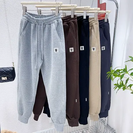 灰色运动裤22秋冬季ins潮加绒加厚休闲卫裤哈伦裤束脚小个子大码图片
