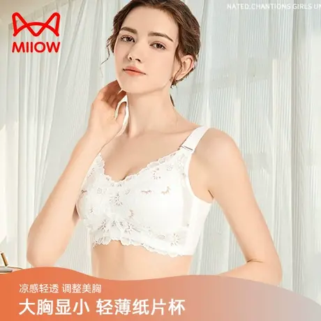 猫人内衣女大胸显小无钢圈防下垂蕾丝边性感女生式文胸图片