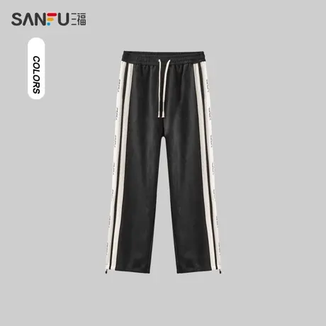 三福2023冬男士侧织带抽绳运动风休闲裤 麂皮绒宽松长裤476182商品大图