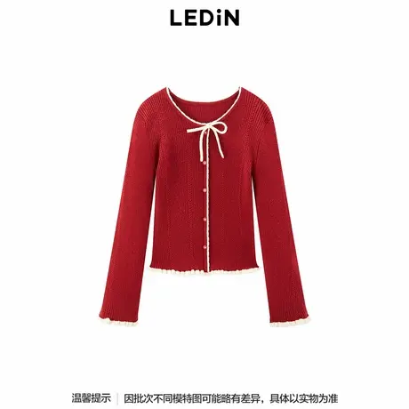 【商场同款】乐町撞色木耳边圆领线套衫25春季新款毛衣C1EEF1224*图片