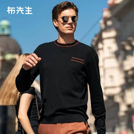 MrBu布先生微廓形羊毛t恤2023秋冬撞色条纹口袋男款羊毛衫BT12200图片