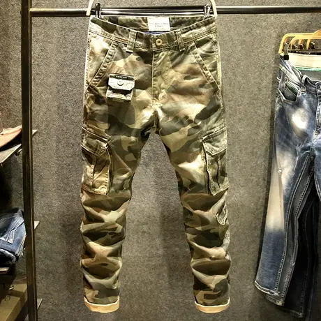 迷彩休闲裤男潮牌宽松直筒裤子韩版潮流纯棉机能多口袋工装裤厚款商品大图
