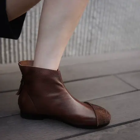 Artmu阿木原创复古平底短靴女2023新款春秋单靴软底软面女靴子商品大图