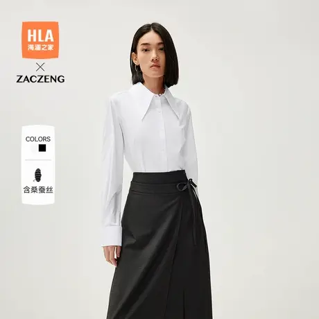【含桑蚕丝】HLA/海澜之家曾超联名长袖衬衫秋新款收腰白衬衣女装商品大图