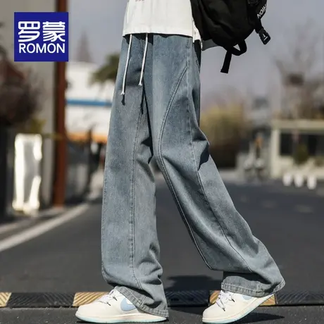 罗蒙复古直筒冰丝牛仔裤男士夏季薄款美式休闲长裤宽松阔腿裤子潮图片