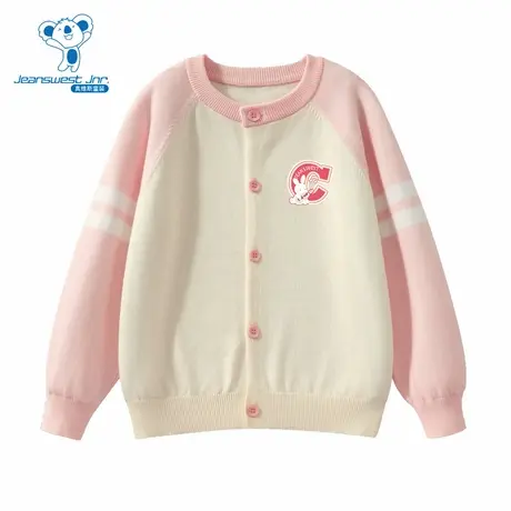 PV真维斯女童装 2025秋季新款可爱兔子印花拼色休闲童装针织上衣商品大图