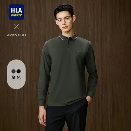HLA/海澜之家轻商务经典系列长袖POLO25春夏新高周波印花上衣男商品大图