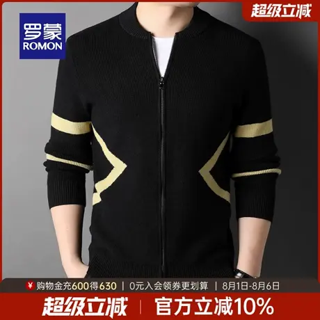 罗蒙男士经典休闲针织衫2025秋季新款时尚百搭外套日常棒球领毛衣商品大图
