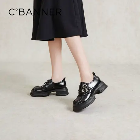 千百度秋季新款厚底乐福鞋女英伦复古增高女单鞋甜酷制服鞋女图片