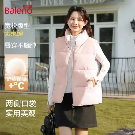 班尼路粉色棉马甲女2025秋季新款宽松保暖背心马甲坎肩无袖外套Q商品大图