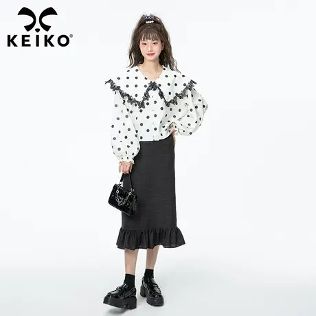 洋气蝴蝶蕾丝花边波点娃娃衬衫女春秋设计感小众白色泡泡袖上衣潮图片