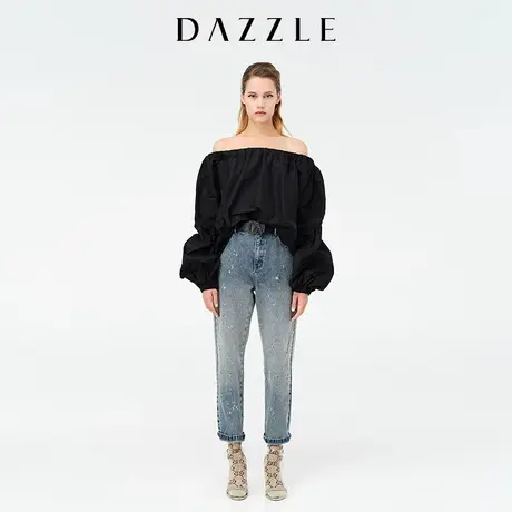 DAZZLE地素奥莱 春装黑色盐系泡泡袖衬衫长袖上衣女法式吊带衬衣商品大图
